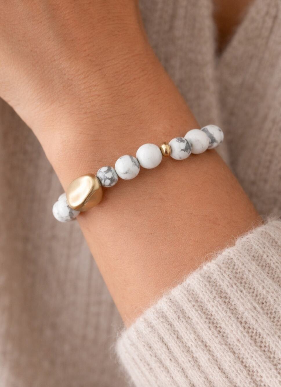 Pomina Semi Precious White Gold Stretch Bead Bracelet